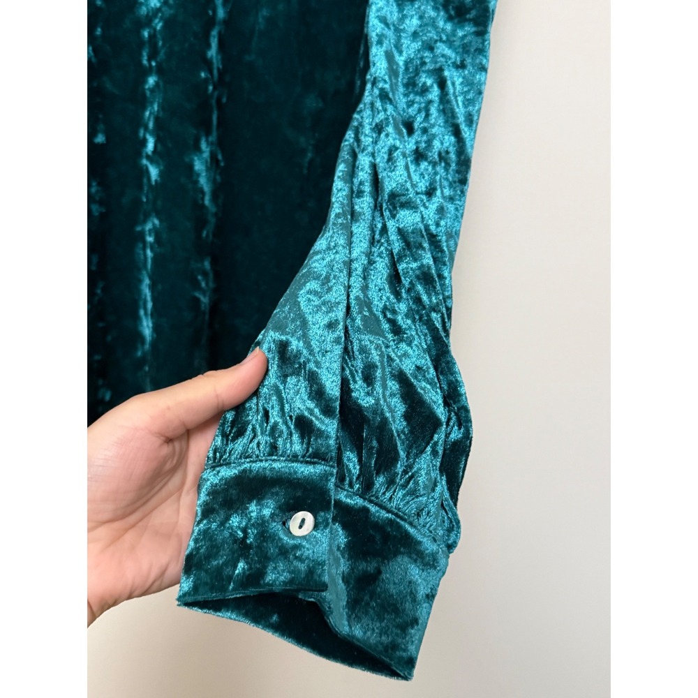 Jodifl Teal Green Crushed Velvet Puff Sleeve Blouse Top Keyhole Back - Picture 3 of 10